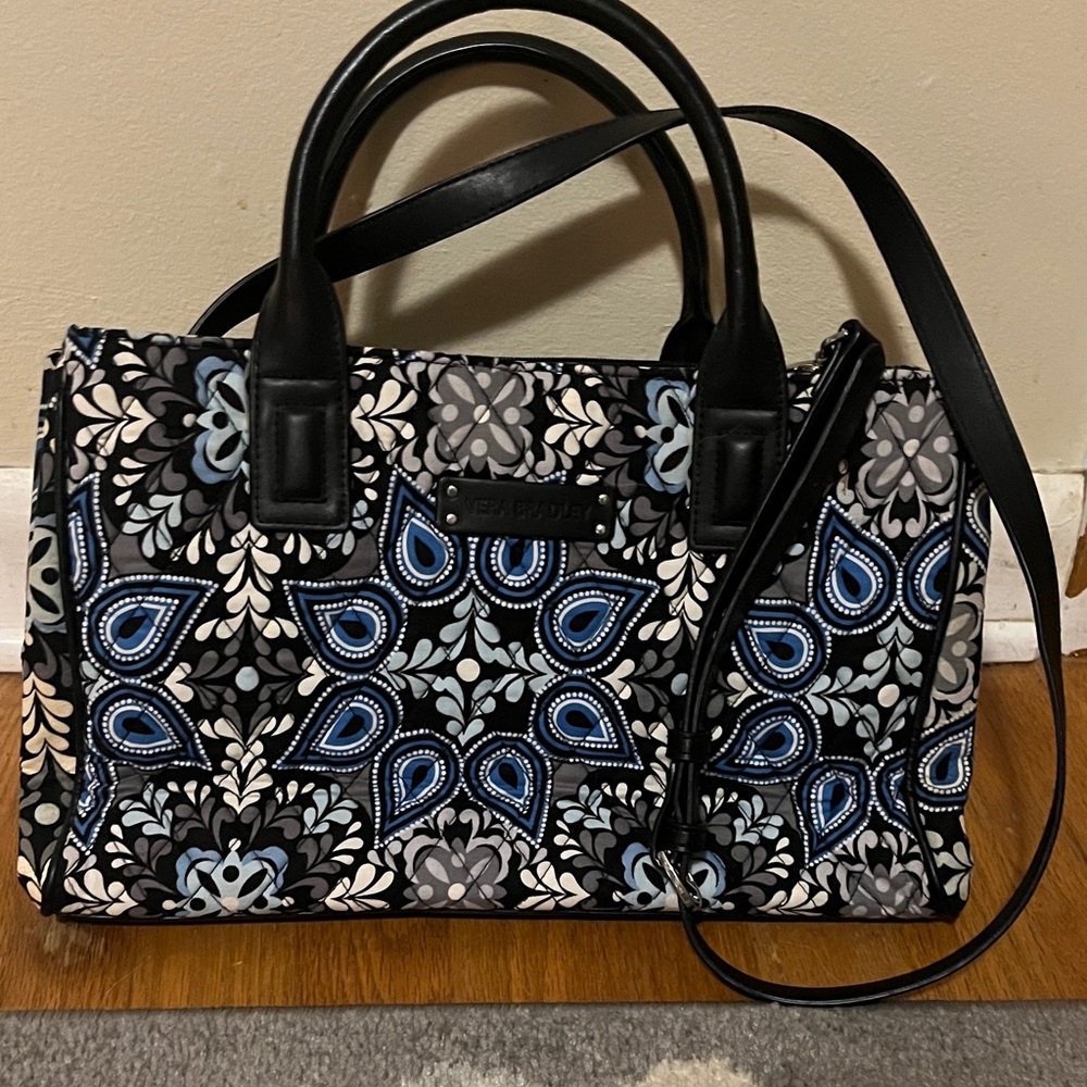 Vera Bradley Black, Blue & Gray Floral Paisley Satchel